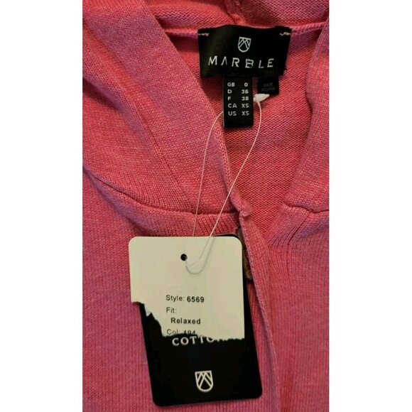 New Pink Hooded Mid Length Light Cardigan Sweater Tie Waist Pockets Marble Sz XS - Picture 5 of 7